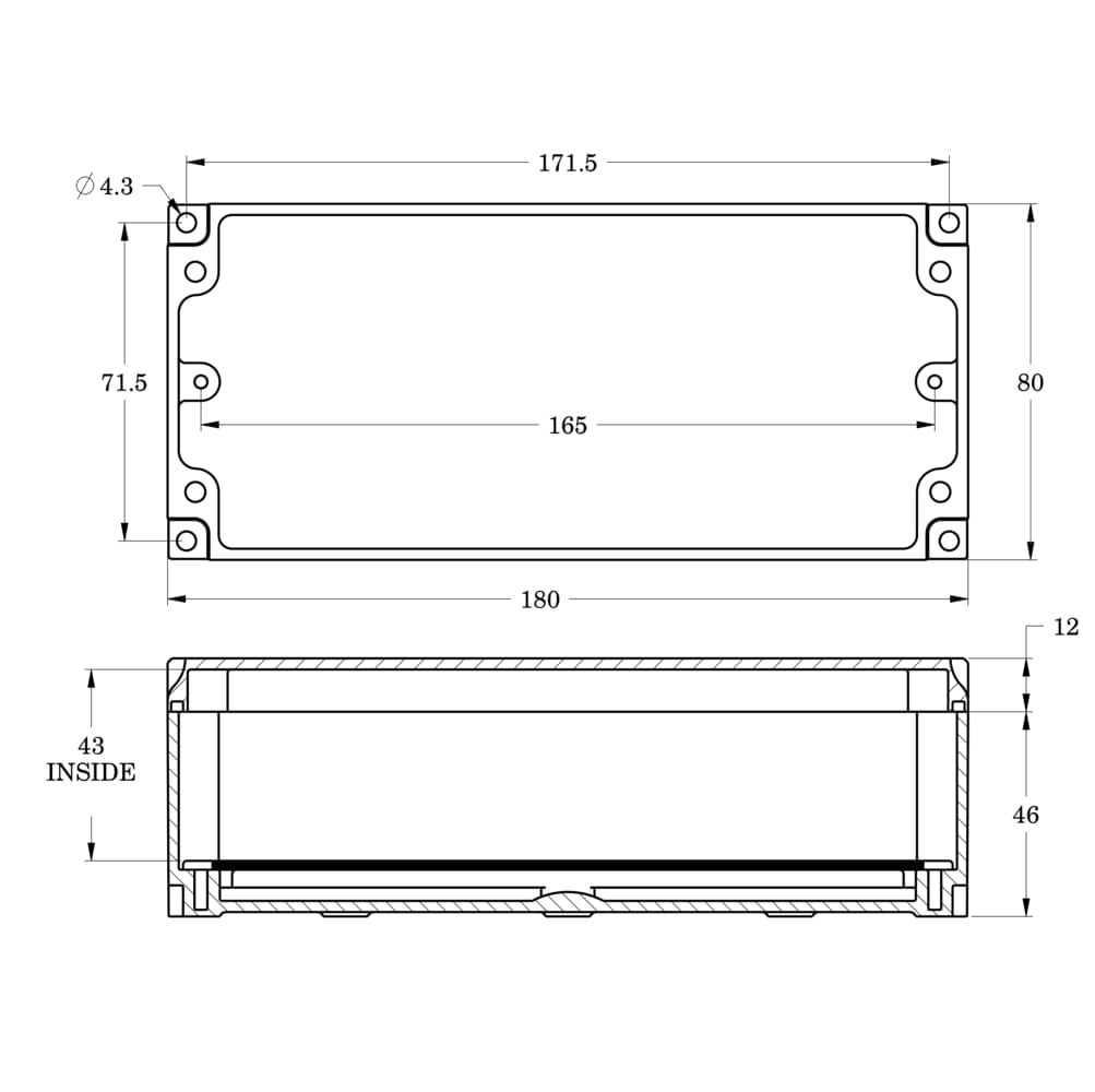 180 x 80 x 55 mm PCB Enclosure Dimension