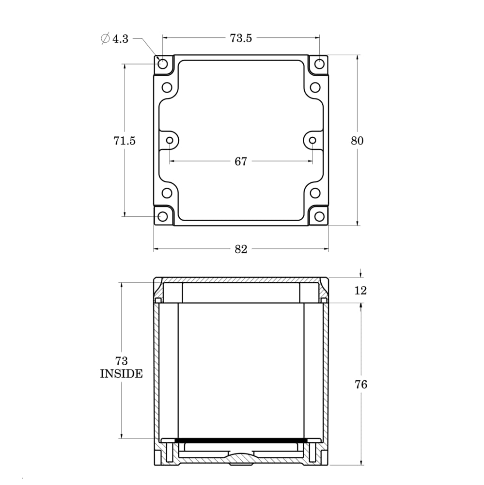 80 x 82 x 85 mm PCB Enclosure Dimension