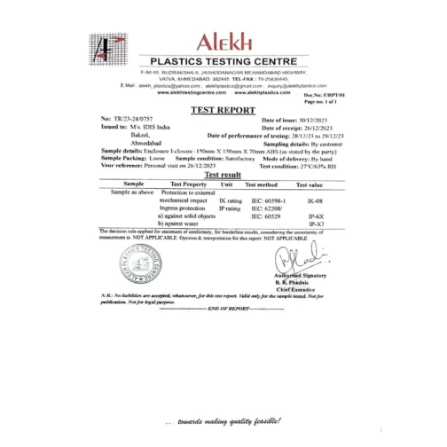 ABS Enclosure 150 x 150 x 70 mm Grey IP67-test report