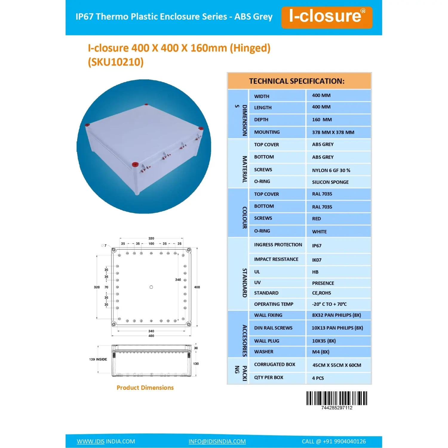 Data Sheet 400 x 400 x 160 mm Opaque Electrical Enclosure