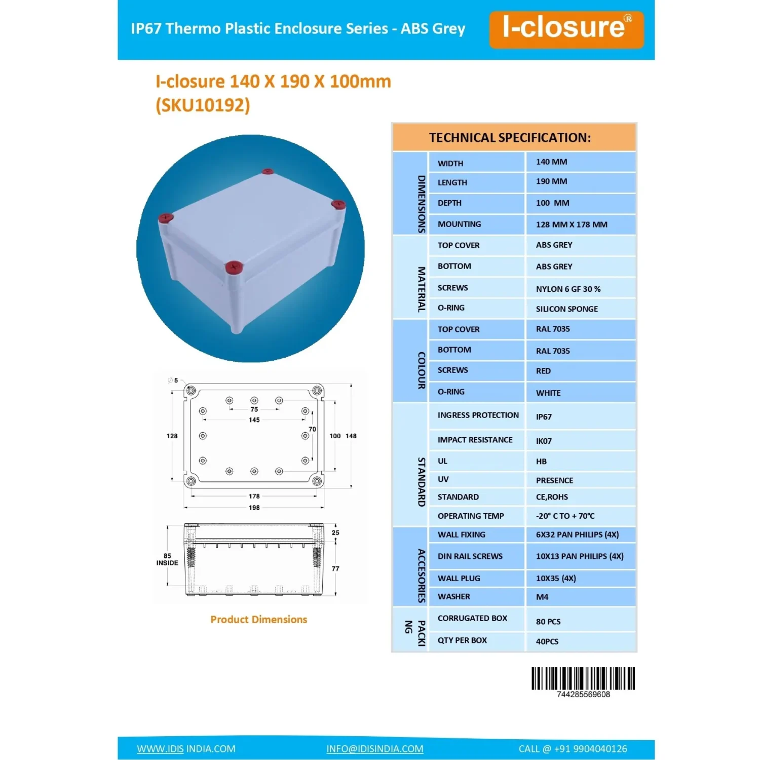 Data Sheet Electrical Distribution Board 1 Phase With 1 Socket & MCB 32 Amp