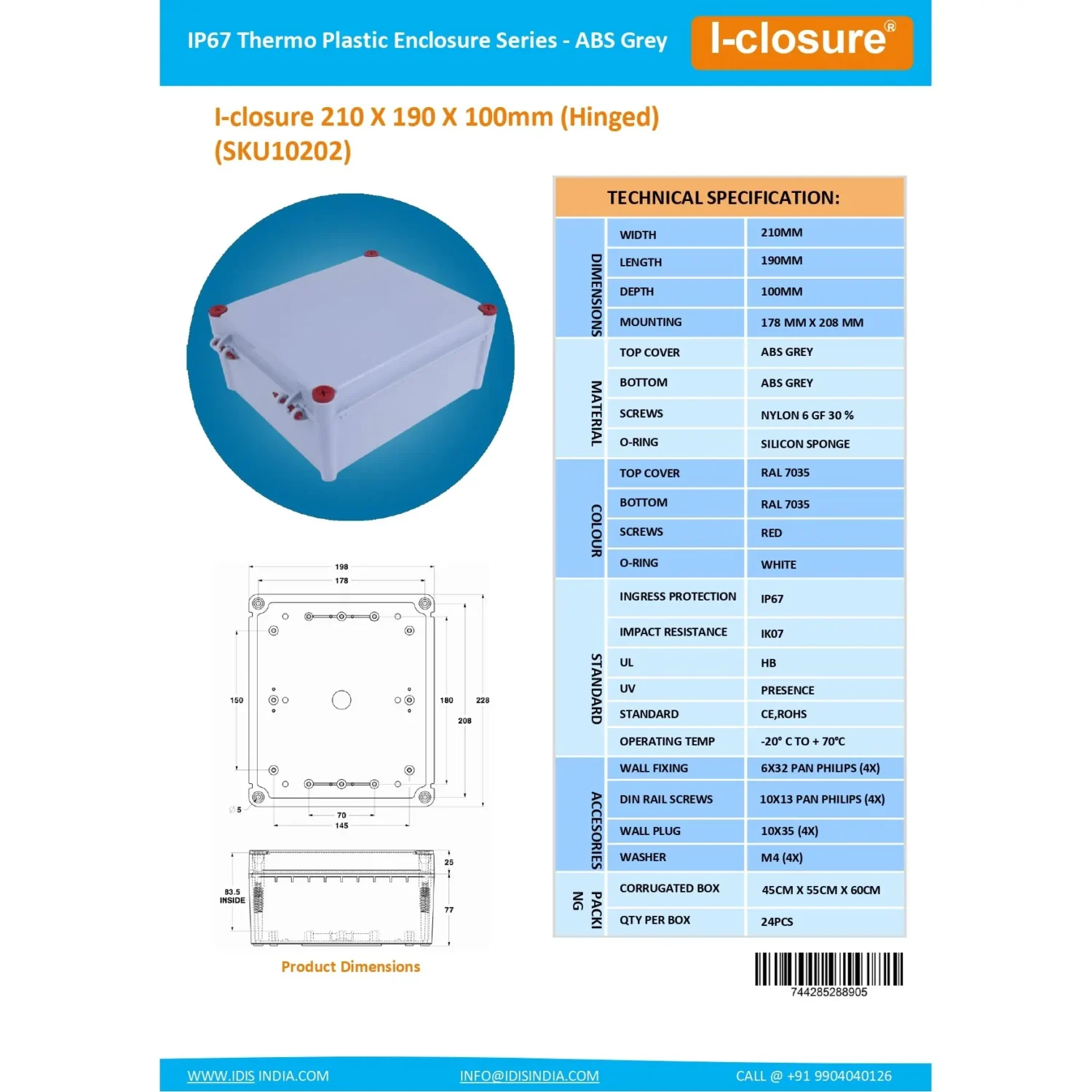 Data Sheet Industrial DB 3 Phase With 1 Socket & MCB 32 Amp
