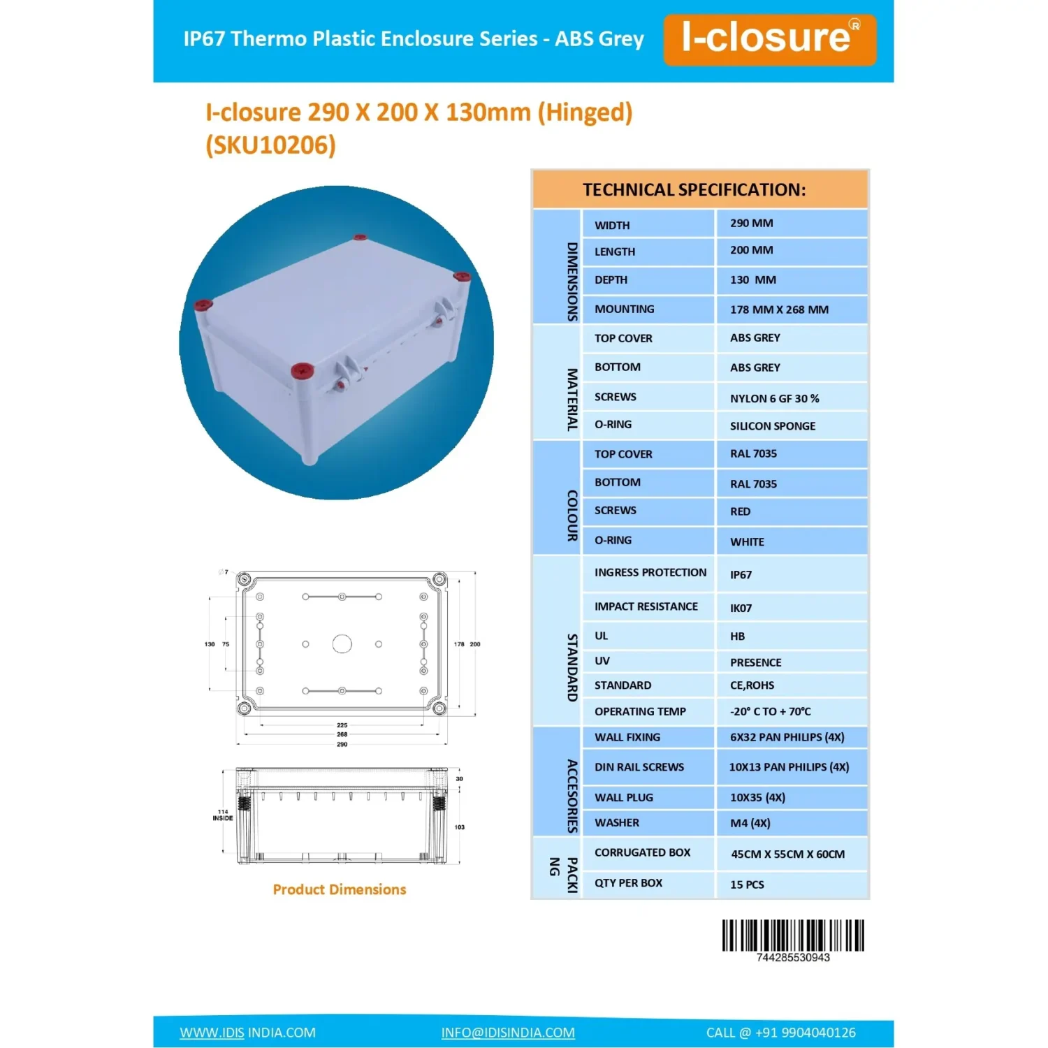 Data Sheet Industrial DB 3 Phase With 2 Socket & MCB 32 Amp