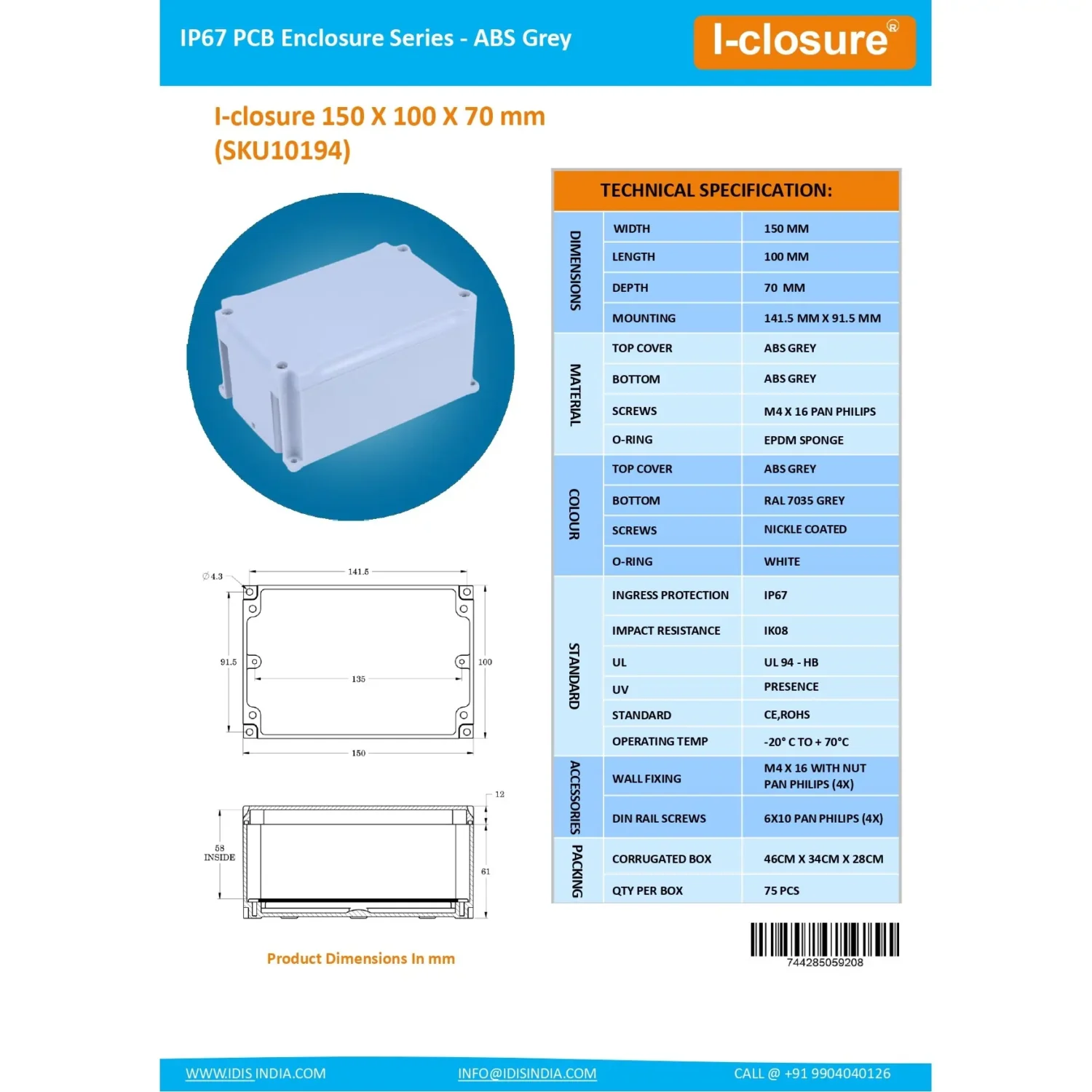 Data Sheet Terminal box 10 Sqmm 8 Terminals by Idis India