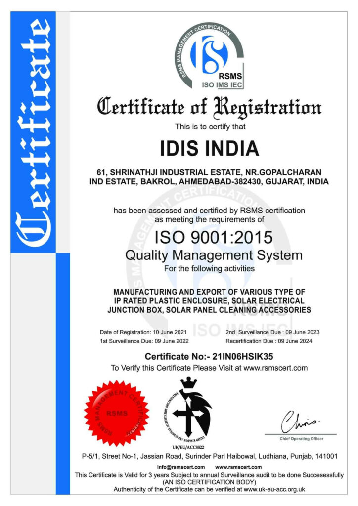 Idis India ISO9001 QMS Certificate