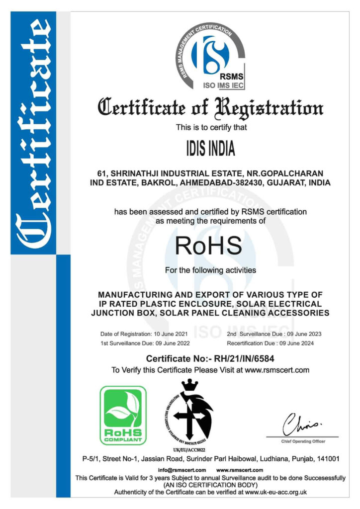 Idis India ROHS Certificate