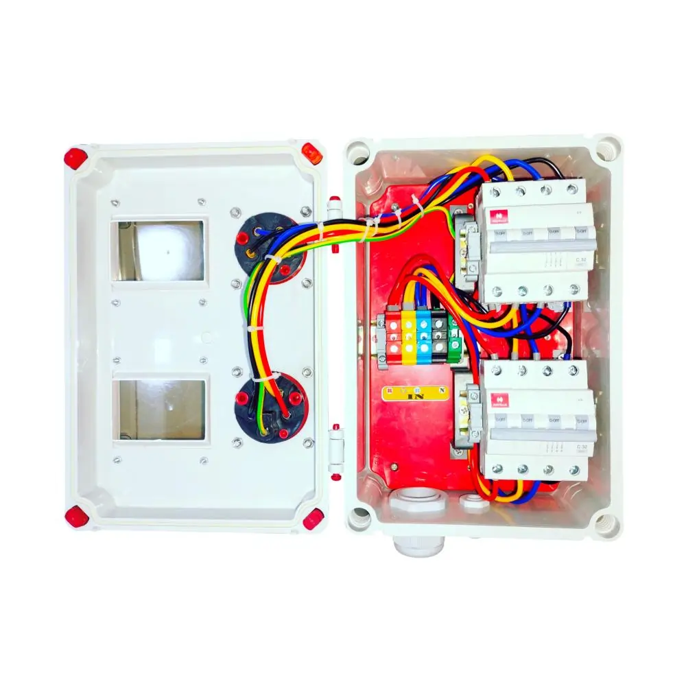 Industrial-Distribution-Board-with-2x-Havells-32A-MCB-4P-and-Plug-Socket-Three-Phase-32-Amp-with-Internal-wiring-inside