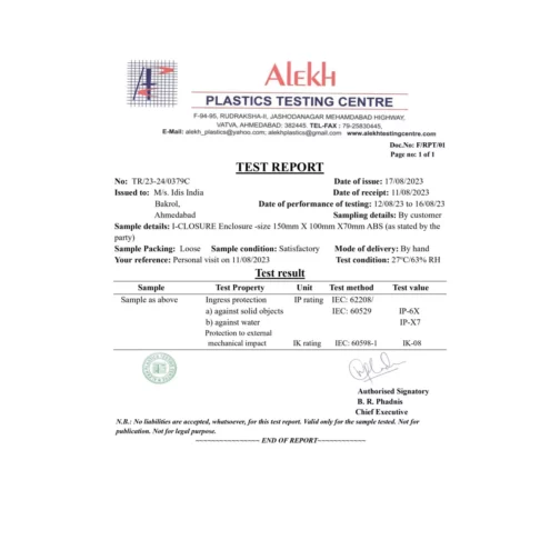 Terminal Junction Box with 12 Terminal 4 sqmm & 4 Glands test report