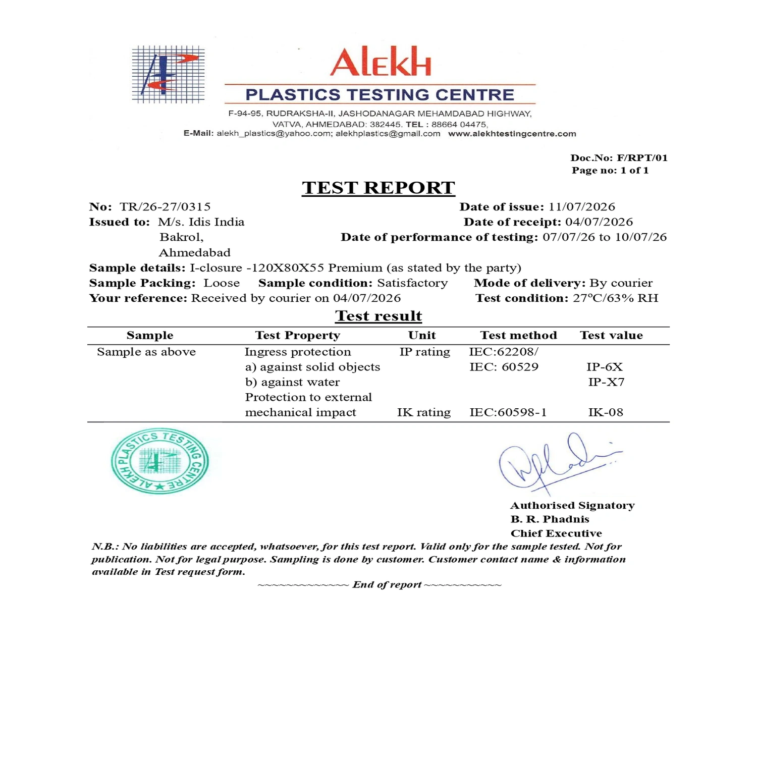 Test Report 120x80x55 MM ABS Transparent Premium SKU11034