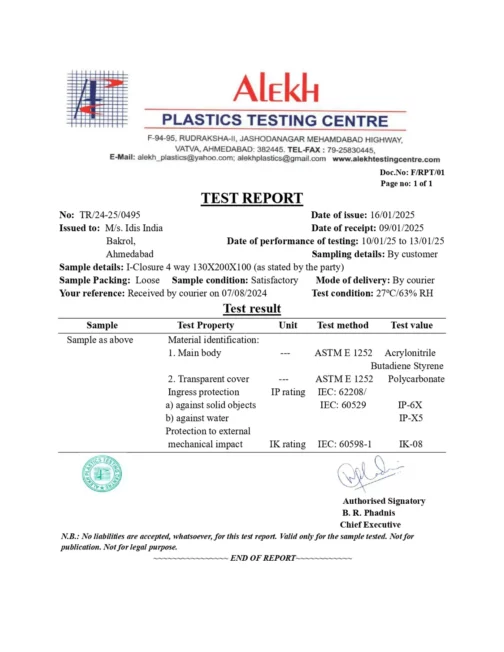 Test Report 4 WAY IP65 ABS Enclosure 130x200x100mm SKU10488